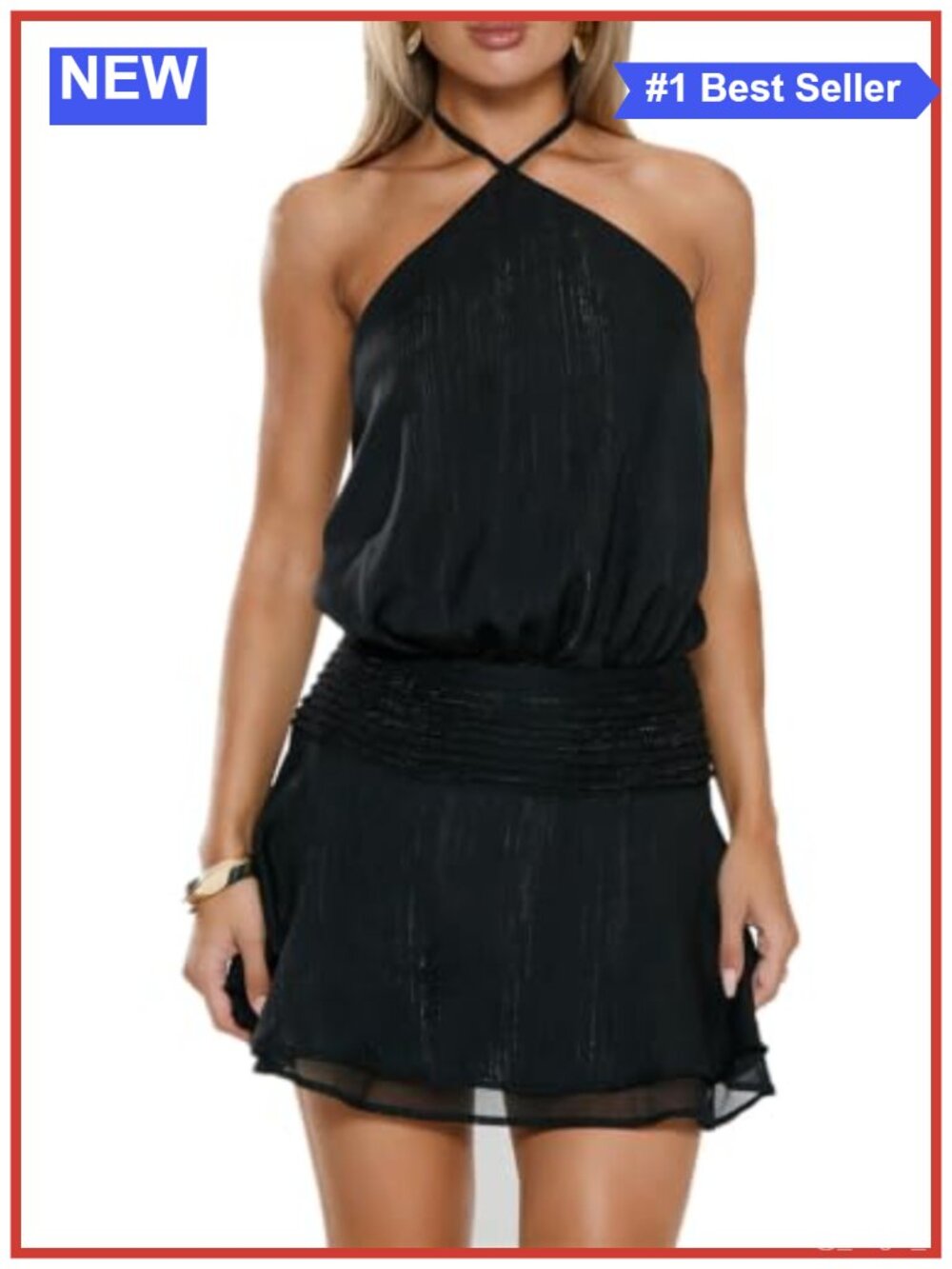 Women's Halter Open Back Sleeveless Mini Chiffon Party Dress
